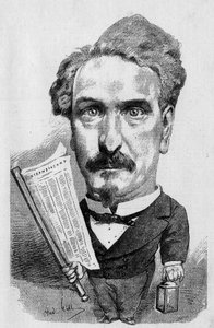 Andre Gill rajza, aki Henri Rochefort (1831-1913) francia újságíró és politikus képviseletében „A jeles világban” alkotó: Andre Gill