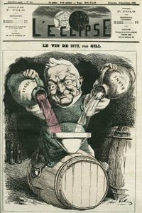 Le vin de 1872, illusztráció: Adolphe Thiers fehér és vörösbor keverésével (1797-1877), francia történész és államférfi. Borító a „” L