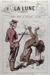"Order Reigns in Zuzuland", karikatúra Dél-Afrika angol gyarmatosításáról a "La Lune Rousse"-ból, 1879 alkotó: Andre Gill