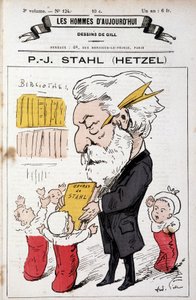 Pierre Jules Hetzel portréja, aki Stahl műveit (álneve) kínálja kisgyermekek számára, „A mai férfiak”, n.d. késő 19. alkotó: Andre Gill