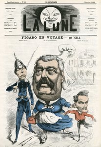 Albert Wolff, Hippolyte de Villemessant (1812-1879) és Henri Rochefort (1831-1913), a Figaro újságírói portréja. Gill rajzfilmje a „The Moon” című filmben, január 3 alkotó: Andre Gill