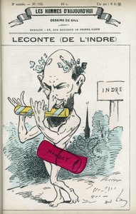 Alfred Leconte (1824-1898) francia gyógyszerész, költő, dalszerző és politikus portréja, 1876 és 1898 között az Indre helyettese volt. Gill rajzfilm, Párizs. alkotó: Andre Gill