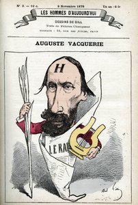 Auguste Vacquerie (1819-1895) francia költő, drámaíró és újságíró portréja. Gill, Párizs rajzfilmje. alkotó: Andre Gill