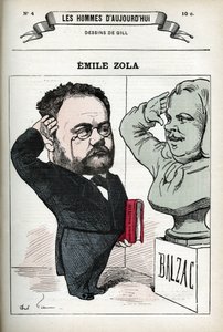 Emile Zola (1840-1902) francia levélember portréja. Gill karikatúrája, Párizs. alkotó: Andre Gill