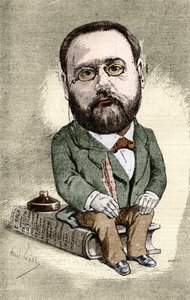 Emile Zola (1840-1902) francia író portréja. Andre Gill rajzfilmje az Illustrious World számára. alkotó: Andre Gill