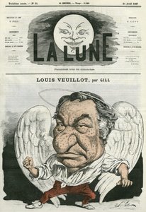 Louis Veuillot (1813-1883) francia újságíró és levélember portréja. Gill rajzfilmje a „The Moon” című filmben, április 21 alkotó: Andre Gill