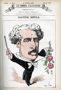 Olivier Metra (1830-1889) francia színész, népszerű zeneszerző portréja. Gill rajzfilmje a „Les Homme d