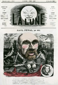 Paul Feval (1816-1887) francia író portréja. Gill rajzfilmje a „La Lune”-ban, december 16 alkotó: Andre Gill