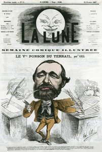 Viconte Ponson du Terrail (1829-1871) portréja, francia népszerű író, regény-szappanopera szerzője. Gill rajzfilmje a „The Moon” című filmben, február 24 alkotó: Andre Gill