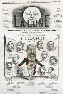 Portré a „Figaro Quotidien” újságíróiról”. Gill rajzfilmje a „The Moon” című filmben, november 18 alkotó: Andre Gill