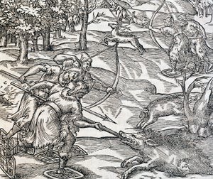 Az indiánok vaddisznóvadászata, metszet az Univerzális Kozmológiából, Andre Thevet (1504-1592), Párizs alkotó: Andre Thevet