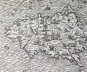Szumátra térképe, metszet: Andre Thevet (1504-1592), Párizs, Franciaország alkotó: Andre Thevet