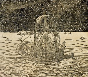 Tengerészek északi útvonalon, metszet az Univerzális Kozmológiából, Andre Thevet (1504-1592), Párizs alkotó: Andre Thevet