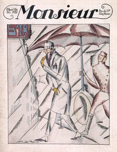 Esőkabátos férfi a „Monsieur” magazin címlapján, 24. szám, kocsma. 1921. december (pochoir print) alkotó: Andre de Roux