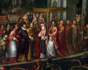 Mocenigo dózsa és Trevisan pátriárka 1574-ben üdvözli III. Henriket a Lidóban