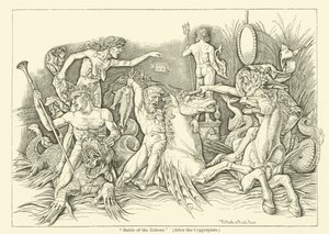 Tritonok csatája (metszet) alkotó: Andrea (after) Mantegna