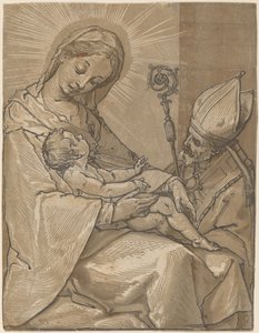 Madonna és gyermeke püspökkel, 1591. alkotó: Andrea Andreani