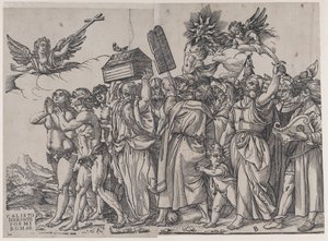 A rész: egy angyal keresztet tart a bal felső sarokban, lent Ádám és Éva, a The triumph of...-ból, 1836-ból.