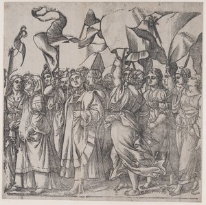 C rész: Női mártírok és transzparenseket tartó szentek, Krisztus diadala, 1836-ból.