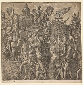Julius Caesar diadala: Kolosszális szobrok és ostromfelszerelés alkotó: Andrea Andreani