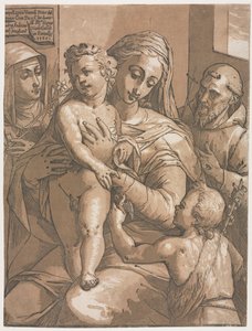 Szűz és gyermek Szent Jánossal, Sienai Szent Katalinnal és Szent Ferenccel, 1585.