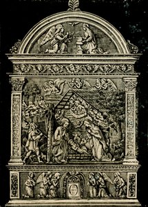 Betlehem, Andrea della Robbia terrakotta oltárképe, a Szent Klára templomból, Sansepolcro Polgári Múzeumból, Toszkána, Olaszország, fametszet a Le cento citta d