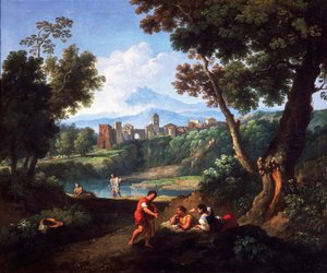 Tájkép, Andrea Locatelli (1695-1741), olaj, vászon, 61x73 cm.