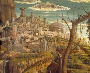 Andrea Mantegna (1431-1506) Agónia a kertben, tempera fán, 71x94 cm, Jeruzsálem részletképe alkotó: Andrea Mantegna