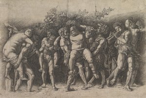 Bacchanal Silenusszal, egy fríz kompozíció tíz figurával Silenus körül, aki..., 1470-es évek eleje. alkotó: Andrea Mantegna