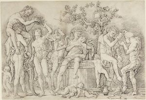 Bakkánál borpréssel alkotó: Andrea Mantegna