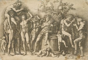 Bacchanal boroskáddal, 1470-90 körül (metszet és szárazhús) alkotó: Andrea Mantegna