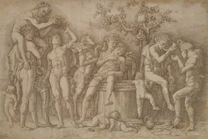 Bacchanal a bor kádjával, 1470-90 alkotó: Andrea Mantegna