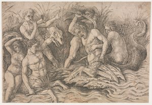 A tengeri istenek csatája – jobb oldali rész, c. 1485-88. alkotó: Andrea Mantegna