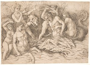 A tengeri istenek csatája, jobb fele alkotó: Andrea Mantegna