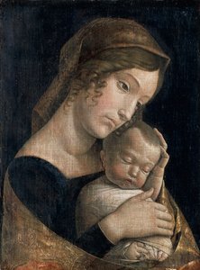 Andrea Mantegna (1431-1506) Madonna és alvó gyermeke, vászonra ragasztó tempera, 43x32 cm alkotó: Andrea Mantegna