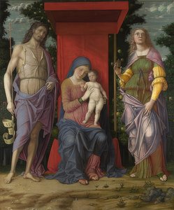 Madonna és gyermeke, Keresztelő János és Mária Magdolna. Valószínűleg 1490-1505 alkotó: Andrea Mantegna