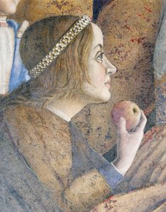 Paola Gonzaga, részlet a Találkozó falról alkotó: Andrea Mantegna