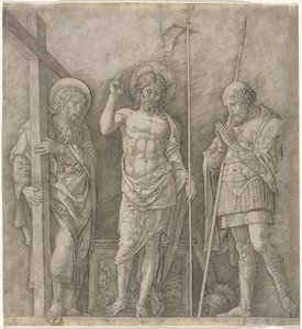 A feltámadott Krisztus Szent András és Longinus között alkotó: Andrea Mantegna