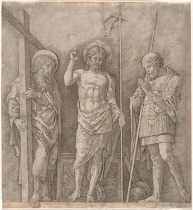 A feltámadott Krisztus Szent András és Longinus között alkotó: Andrea Mantegna