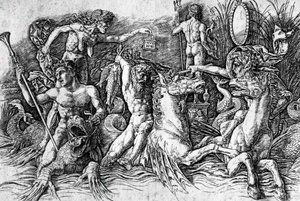 A tengeri istenek csatája, Andrea Mantegna (1431-1506), metszet. Részlet. alkotó: Andrea Mantegna