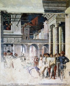 Szent Kristóf lefejezett testének szállítása, részlet Szent Kristóf mártíromságából alkotó: Andrea Mantegna