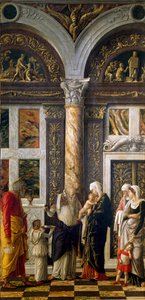 Uffizi poliptikus: „” körülmetélés”” Jobb oldali rész. Detrempe fán, Andrea Mantegna (1431-1506) 1464-1470. Homályos. 86x42,5 cm Firenze, Galleria degli Uffizi (Irodák) alkotó: Andrea Mantegna