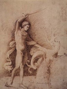 Fiatal férfi harcol a sárkánnyal alkotó: Andrea Mantegna