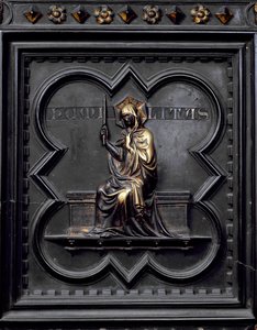 Alázat, a San Giovanni keresztelőkápolna déli ajtóinak D-táblája, 1336 (bronz)