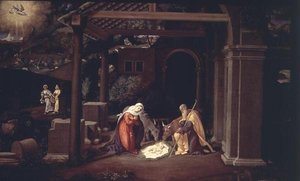 A születés és a pásztoroknak szóló igehirdetés alkotó: Andrea Previtali