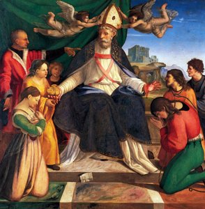 Bari Szent Miklós, Andrea Sabatini (kb. 1484-1530), olaj, vászon. alkotó: Andrea Sabatini