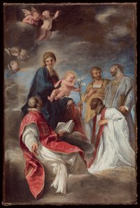 A Madonna és a gyermek Loyolai Ignác szentekkel, Xavér Ferenccel, Cosmasszal és Damianussal alkotó: Andrea Sacchi