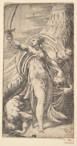 Judit kardját a jobb kezébe emelte, holofernész fejét a sa..., kb. 1542-45.