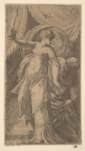 Judit jobb kezében felemelt karddal és Holofernes i... fejére helyezve, kb. 1540-45.