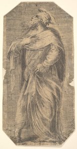 Szent Júdás balra néz, bal karja alatt könyv, a „Krisztus és az apostolok” című könyvből, kb. 1548-50. alkotó: Andrea Schiavone
